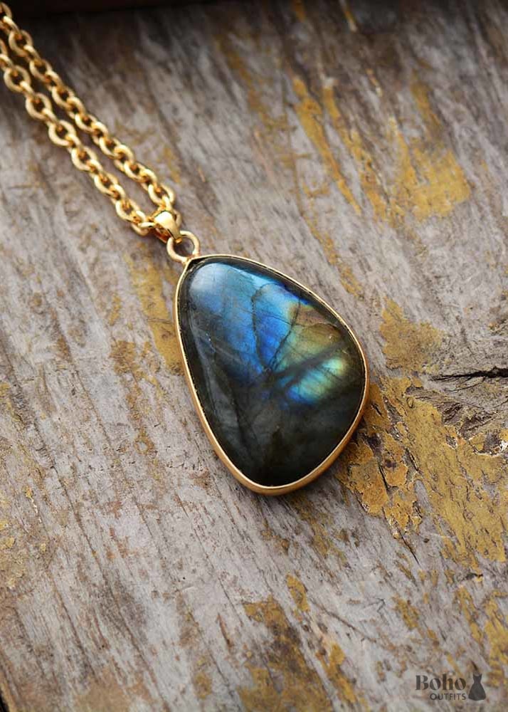 Boho Necklace Labradorite and Gold Chain Emma - Jewelry