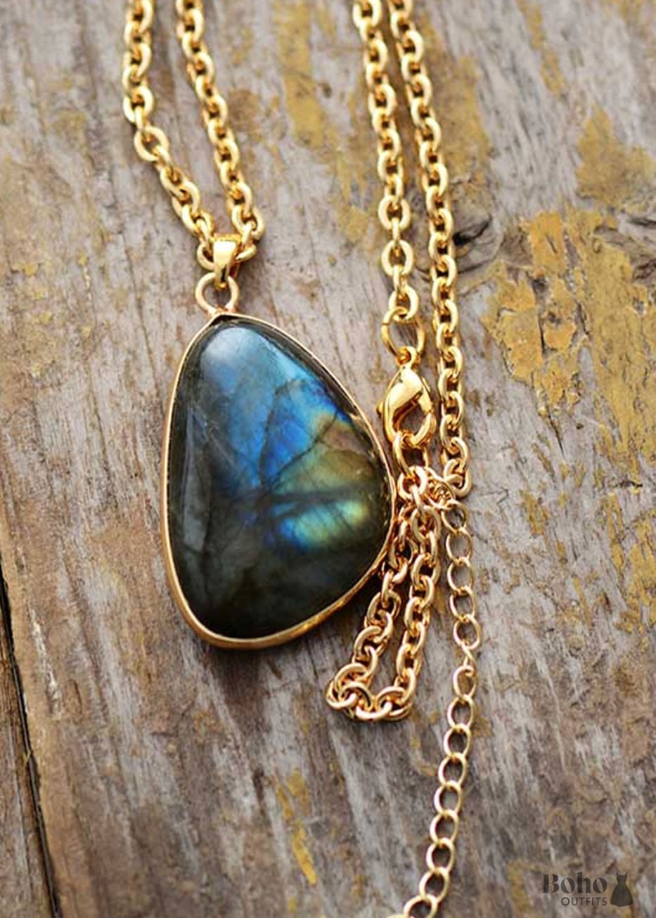 Boho Necklace Labradorite and Gold Chain Emma - Jewelry