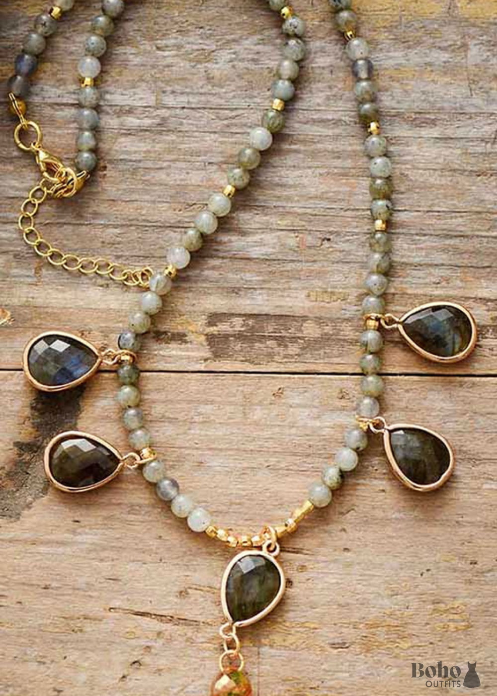 Boho Necklace Labradorite Rhinestone - Jewelry