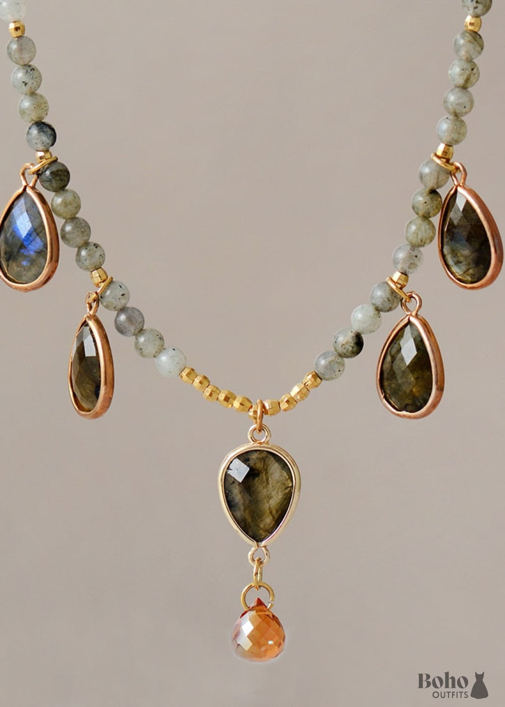 Boho Necklace Labradorite Rhinestone - Jewelry