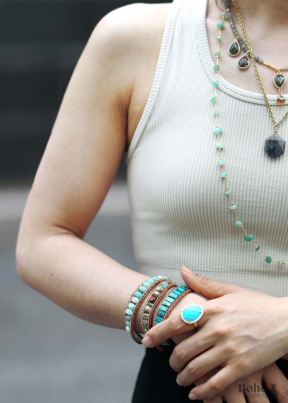 Boho Necklace Labradorite Rhinestone - Jewelry