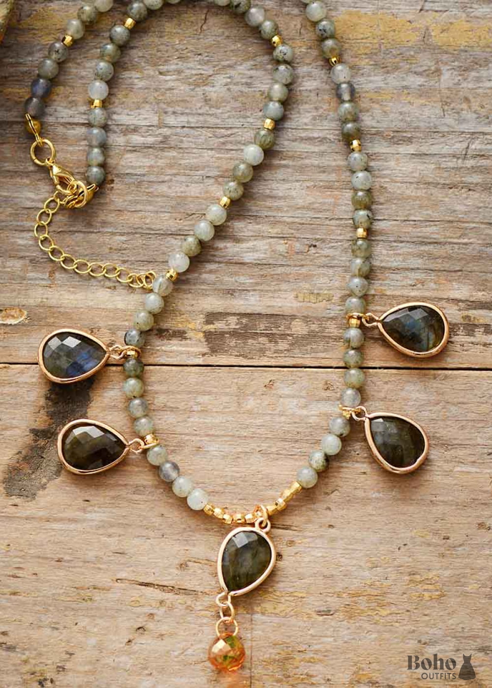 Boho Necklace Labradorite Rhinestone - Jewelry