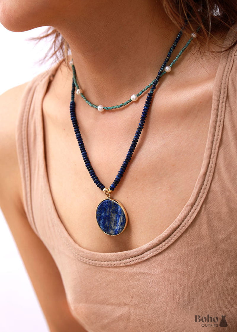 Boho Necklace Lapis Luzuli Pendant Necklaces - Jewelry