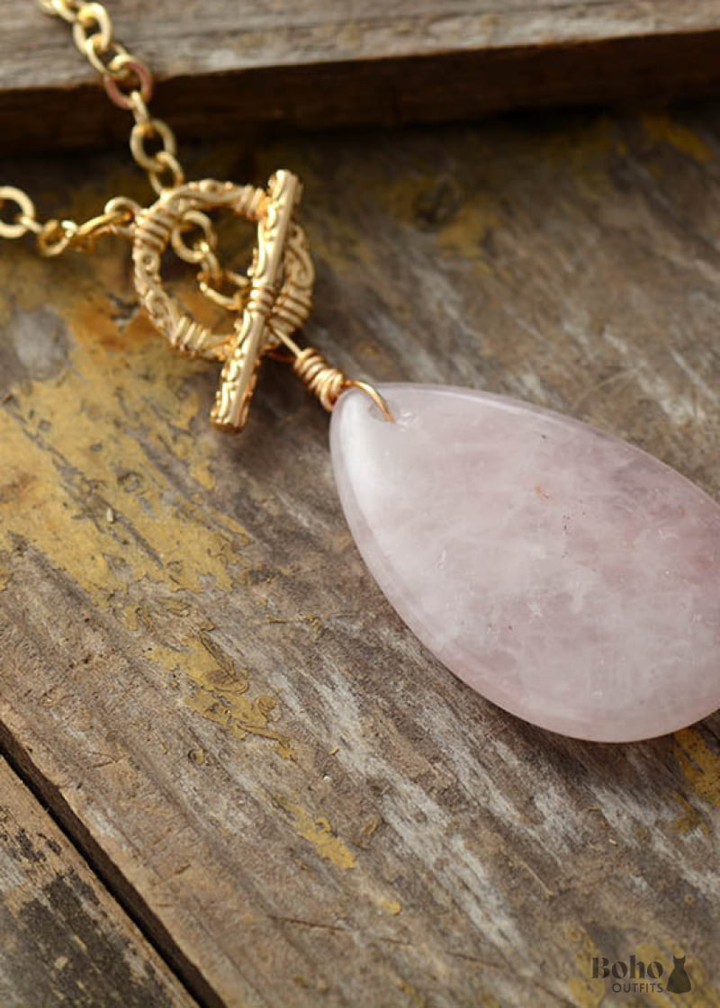 Boho Necklace Lariat Rose Quartz - Jewelry