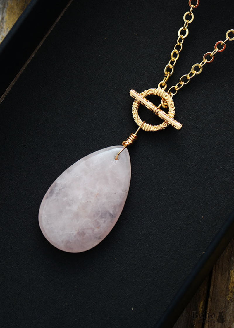 Boho Necklace Lariat Rose Quartz - Jewelry