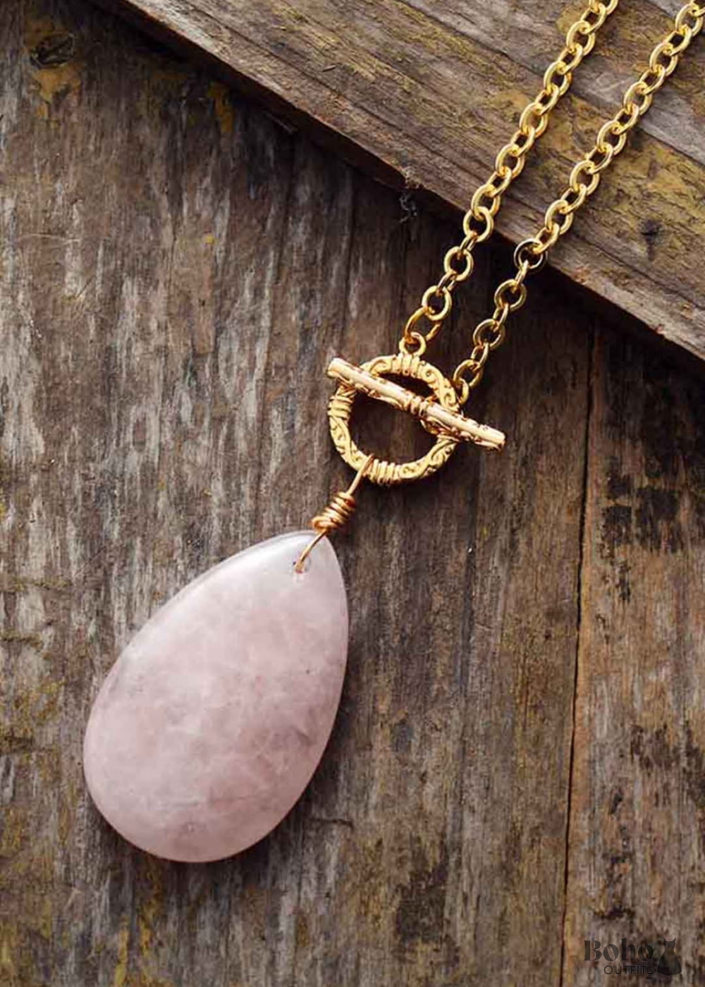 Boho Necklace Lariat Rose Quartz - Jewelry