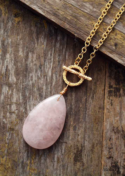 Boho Necklace Lariat Rose Quartz - Jewelry