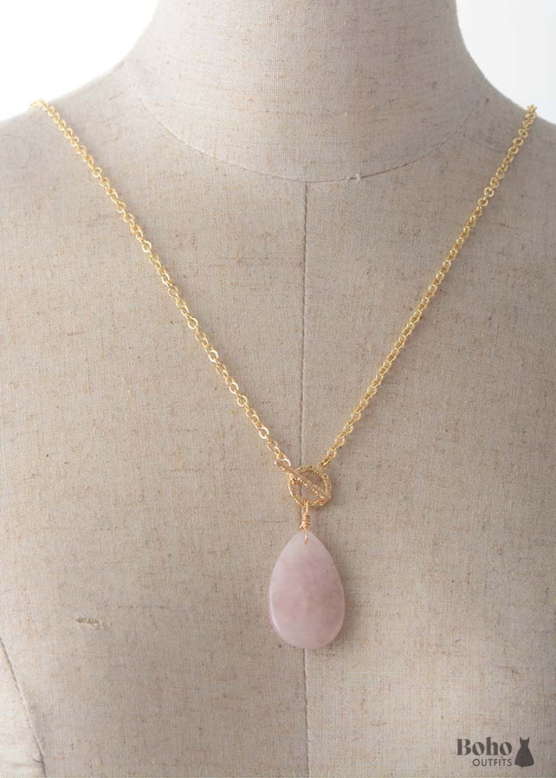 Boho Necklace Lariat Rose Quartz - Jewelry