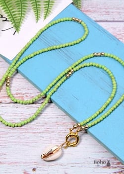 Boho Necklace Long Blue Hippie Shell - green - Jewelry