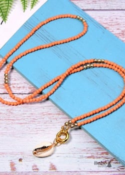 Boho Necklace Long Blue Hippie Shell - orange - Jewelry