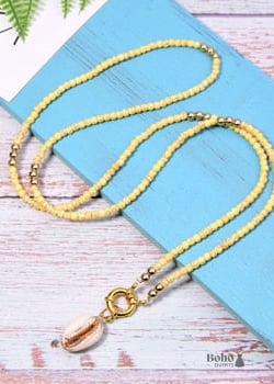 Boho Necklace Long Blue Hippie Shell - yellow - Jewelry