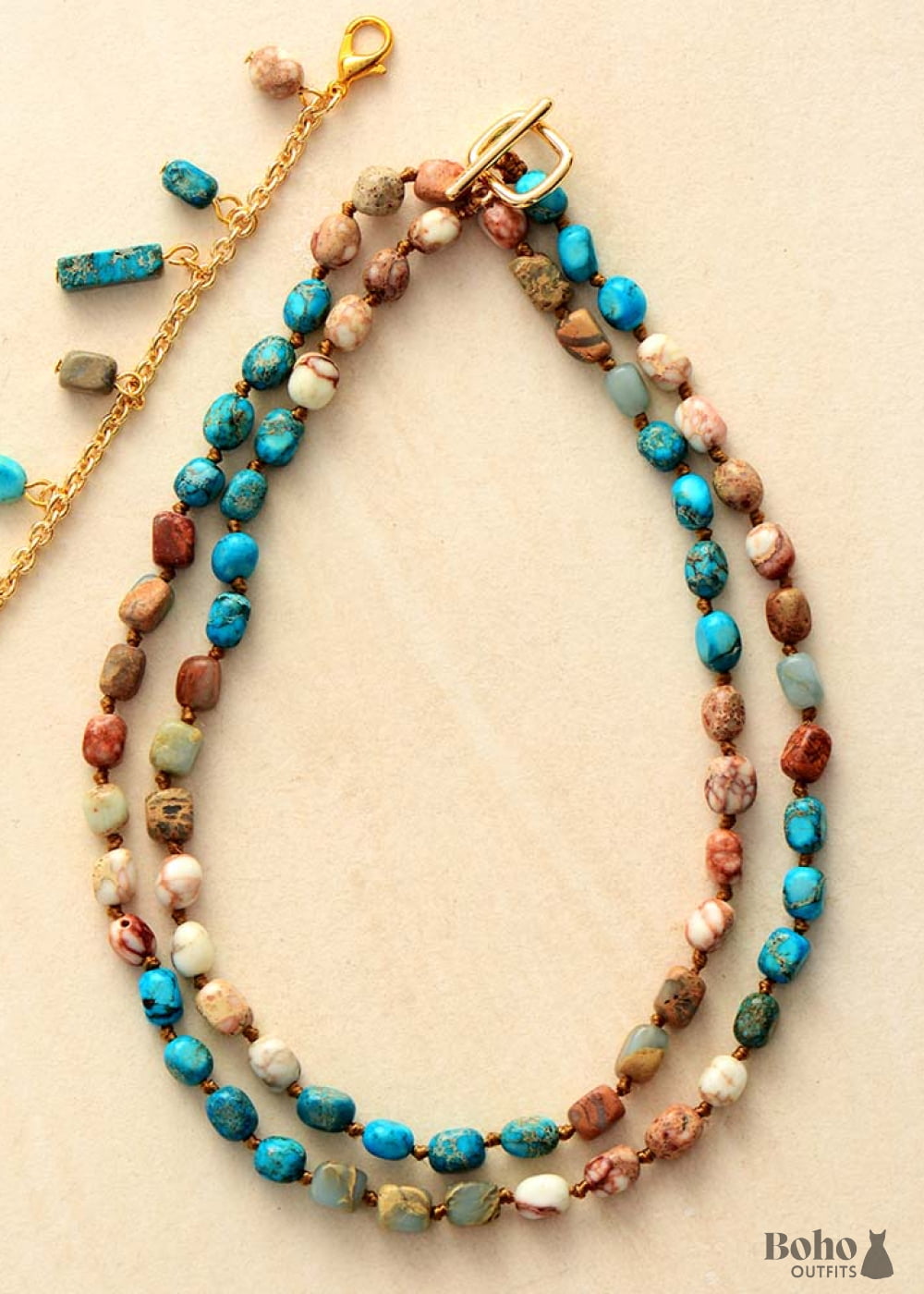 Boho Necklace Mala Blue & Brown Imperial Jaspers - Jewelry