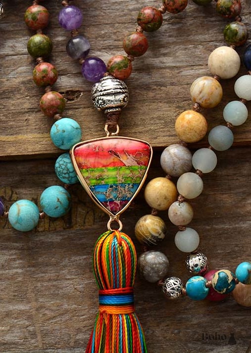 Boho Necklace Mala Seed Beads Rosary - Jewelry