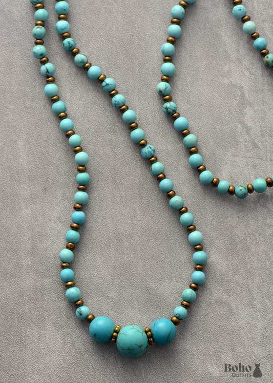 Boho Necklace Mala Stone Beads Turquoise - Jewelry