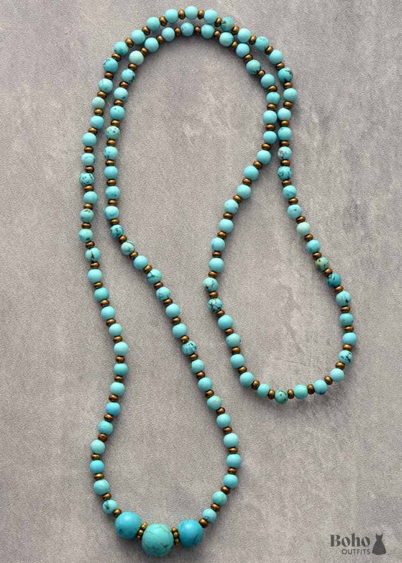 Boho Necklace Mala Stone Beads Turquoise - Jewelry