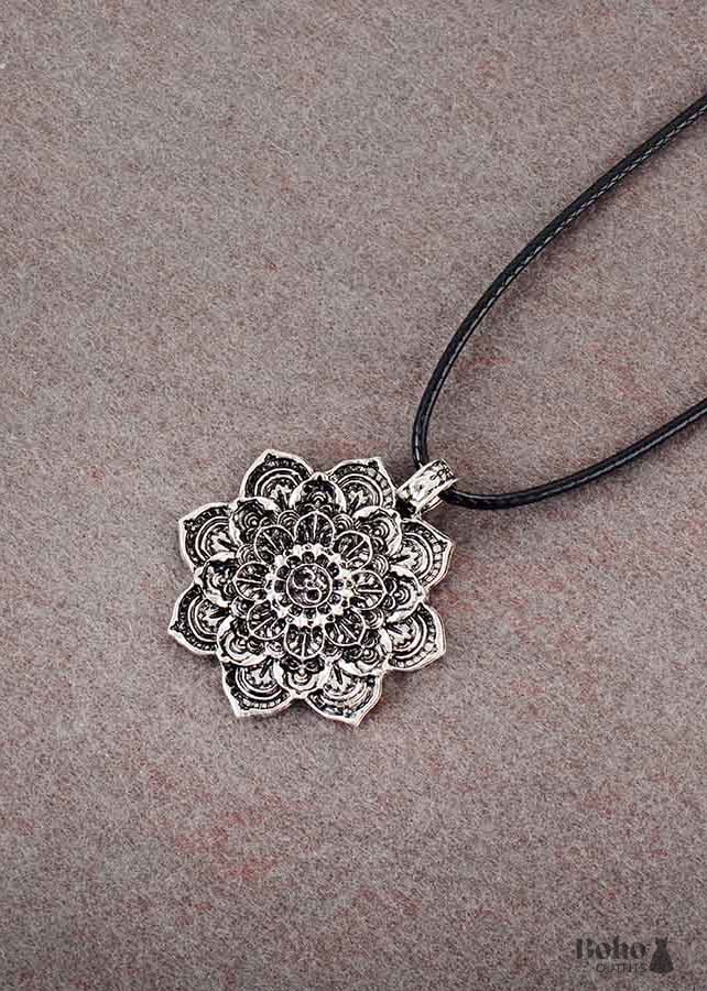 Boho Necklace Mandala Amulet Lotus - Jewelry