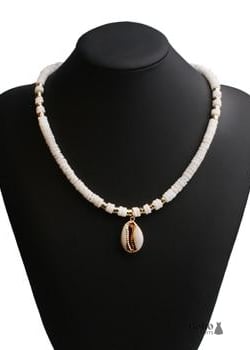 Boho Necklace Natural Shell Cowrie in White - 1 - Jewelry