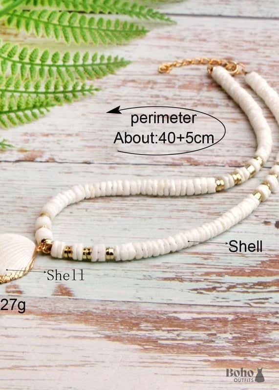 Boho Necklace Natural Shell Cowrie in White - Jewelry