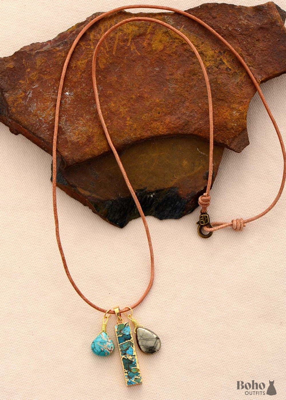 Boho Necklace Pyrite Turquoises - 70cm - Jewelry