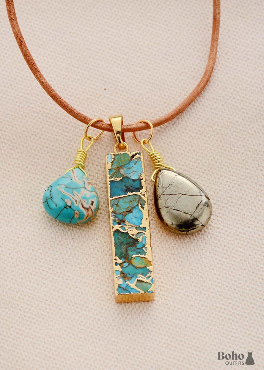 Boho Necklace Pyrite Turquoises - Jewelry