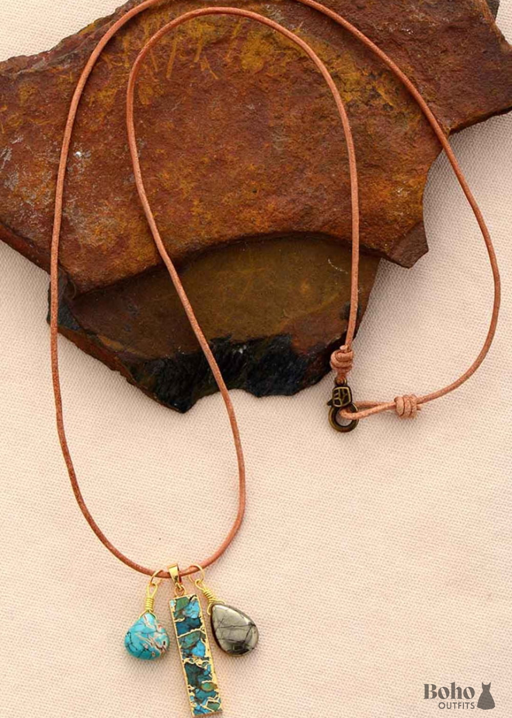 Boho Necklace Pyrite Turquoises - Jewelry