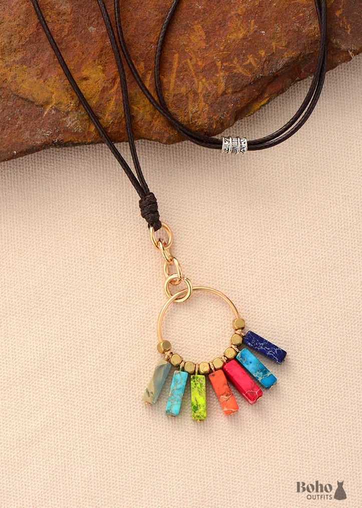 Boho Necklace Red 7 Color Chakra Pendantn - Jewelry