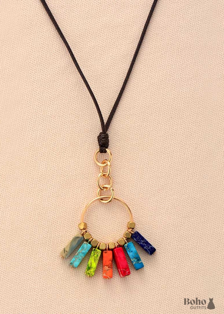 Boho Necklace Red 7 Color Chakra Pendantn - Jewelry