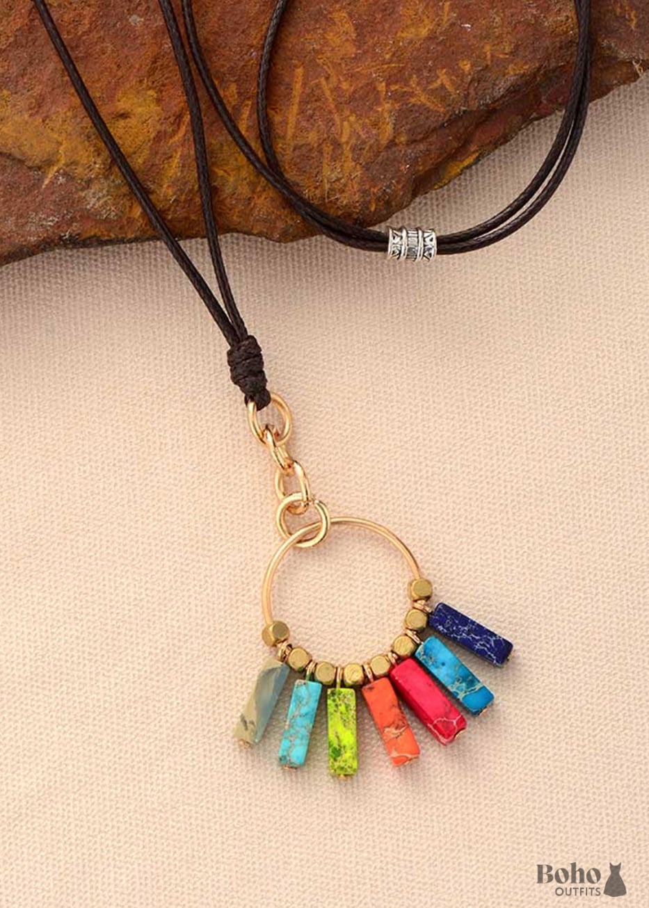 Boho Necklace Red 7 Color Chakra Pendantn - Jewelry