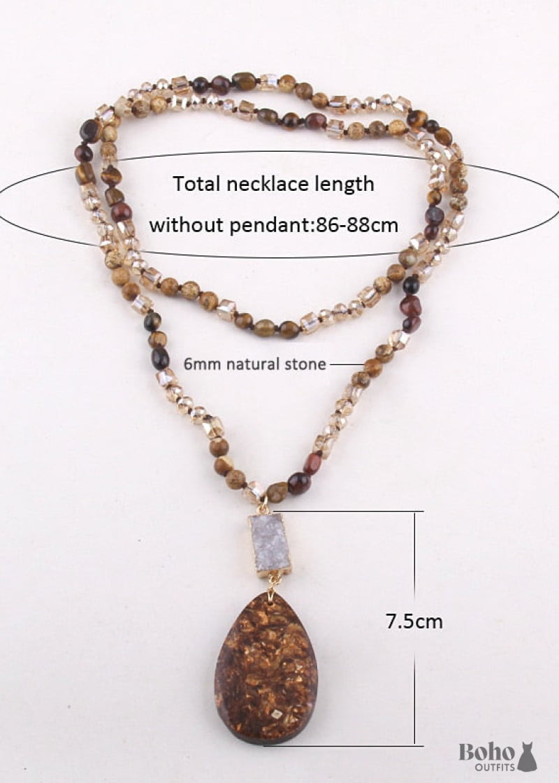 Boho Necklace RH Agated Crystal Blue Oval Natural Stone