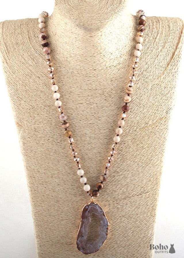 Boho Necklace RH Amazonite Crystal Druzy Brown Natural