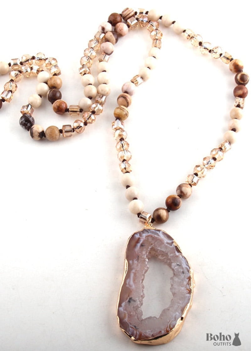 Boho Necklace RH Amazonite Crystal Druzy Brown Natural