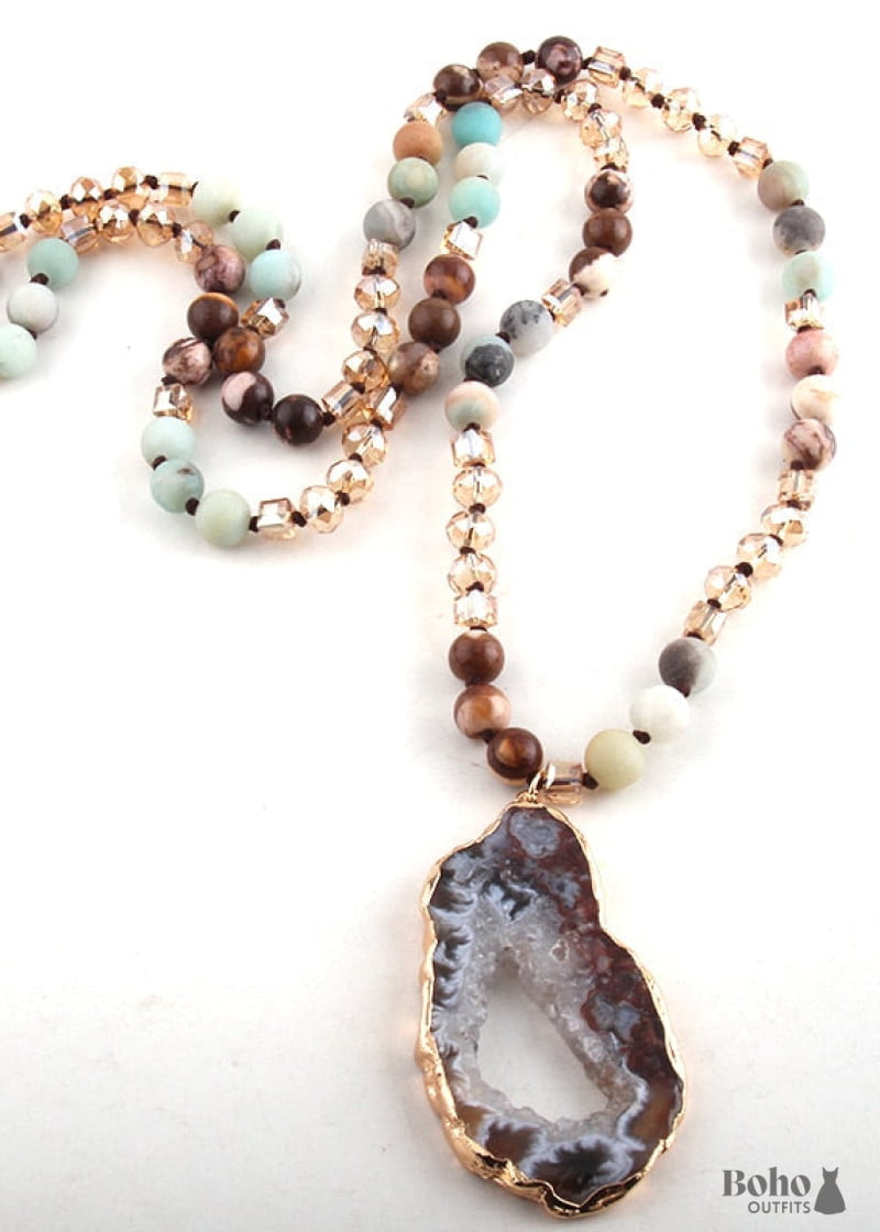 Boho Necklace RH Amazonite Crystal Druzy Brown Natural