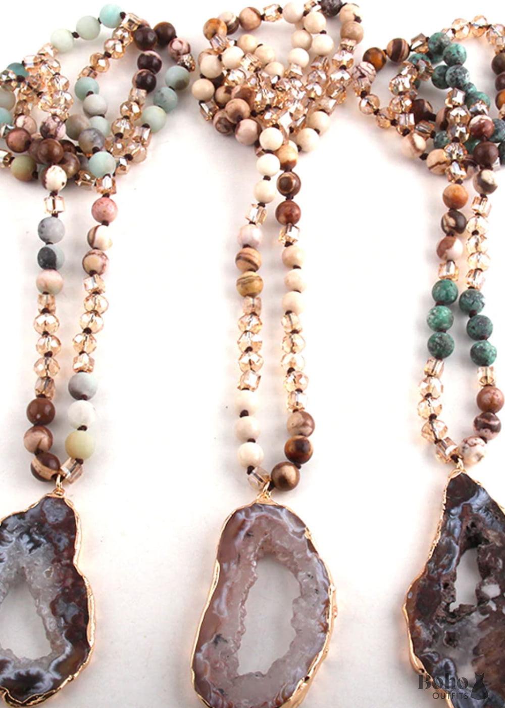 Boho Necklace RH Amazonite Crystal Druzy Brown Natural