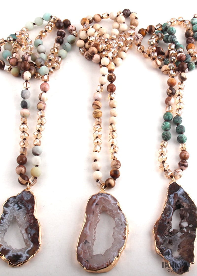 Boho Necklace RH Amazonite Crystal Druzy Brown Natural