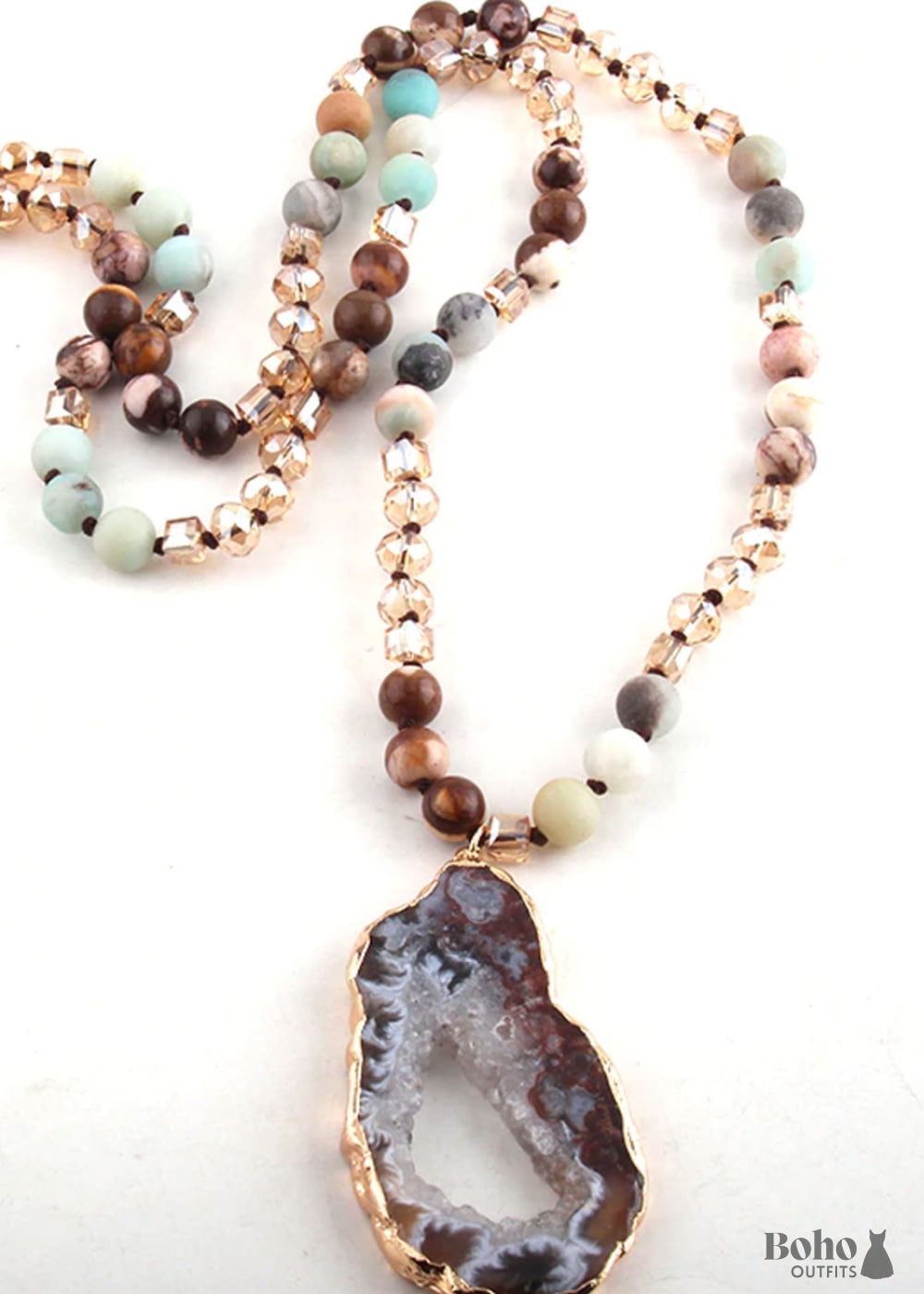 Boho Necklace RH Amazonite Crystal Druzy Brown Natural