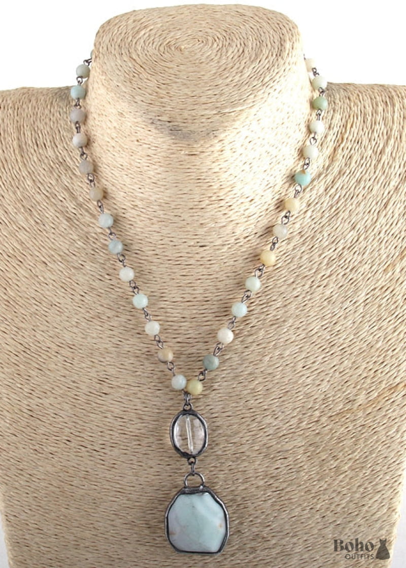 Boho Necklace RH Amazonite Crystal Green Natural Stone