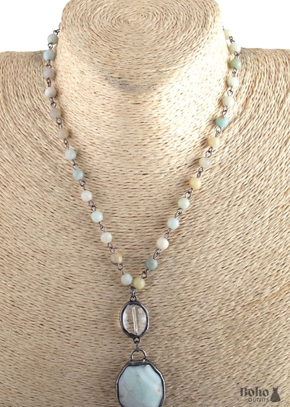 Boho Necklace RH Amazonite Crystal Green Natural Stone