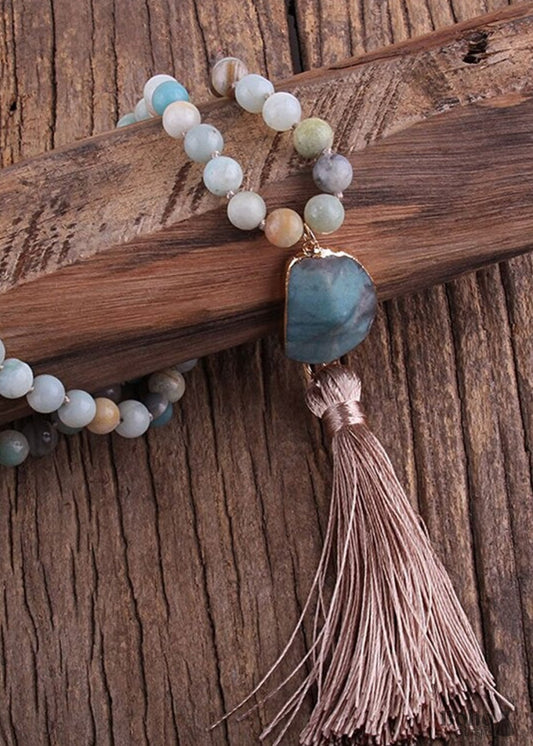 Boho Necklace RH Amazonite Jasper Moon Stone Green Brown