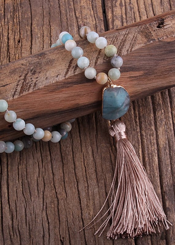 Boho Necklace RH Amazonite Jasper Moon Stone Green Brown