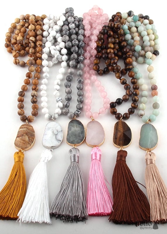 Boho Necklace RH Amazonite Jasper Moon Stone Green Brown