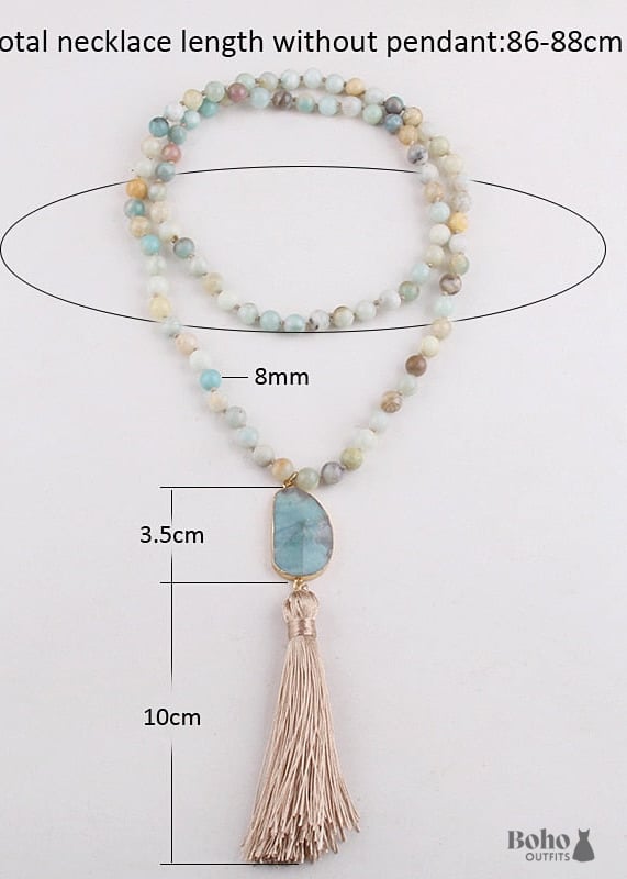 Boho Necklace RH Amazonite Jasper Moon Stone Green Brown