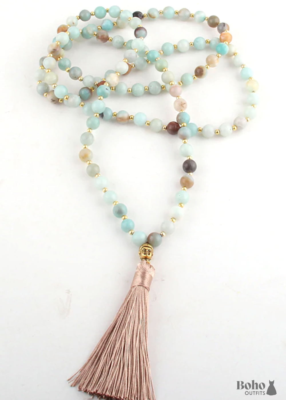 Boho Necklace RH Amazonite Tassel Blue Green Natural Stone