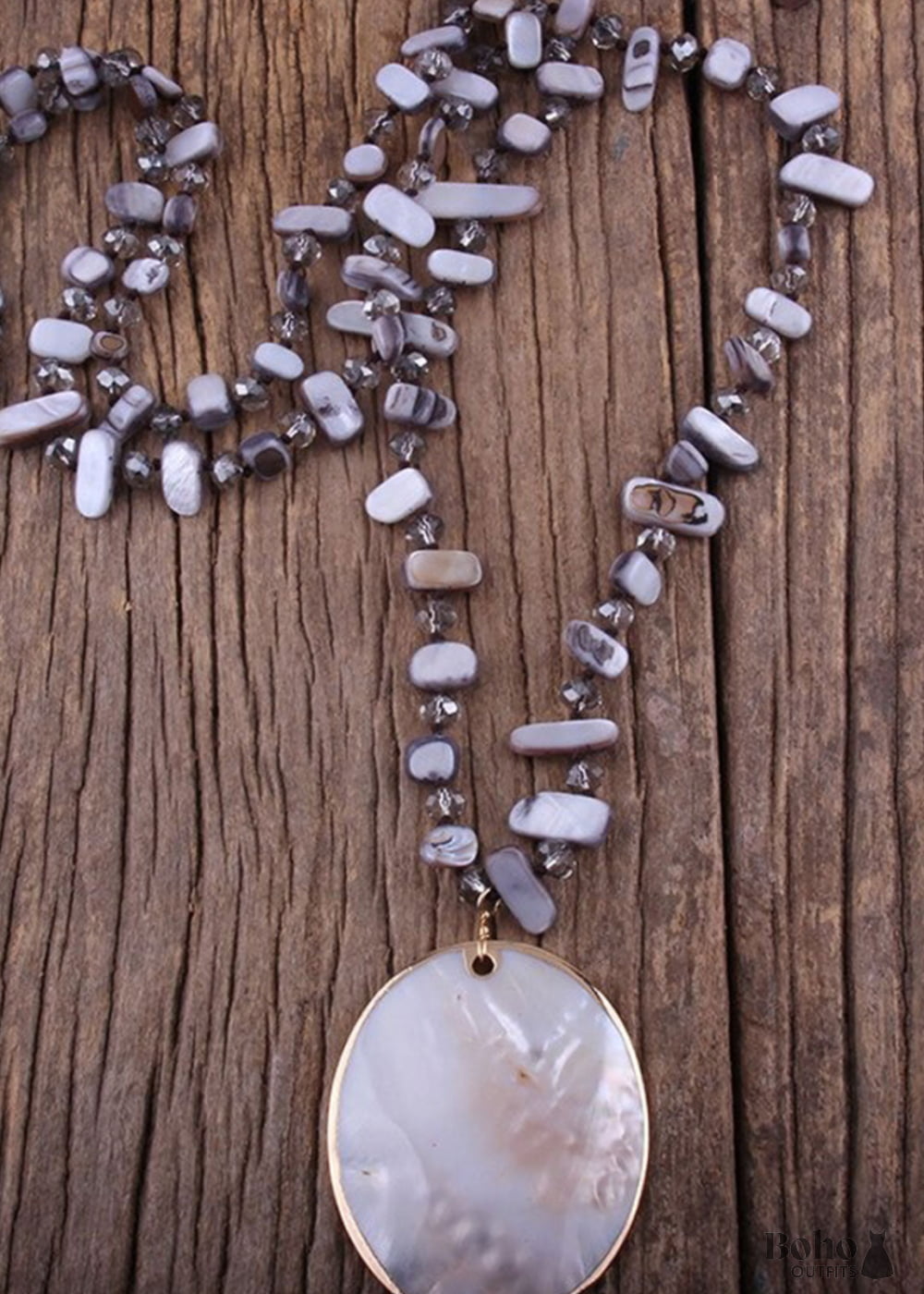 Boho Necklace RH Big Crystal Shell Purple Necklaces