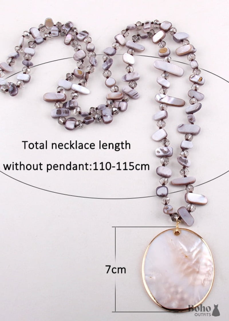 Boho Necklace RH Big Crystal Shell Purple Necklaces