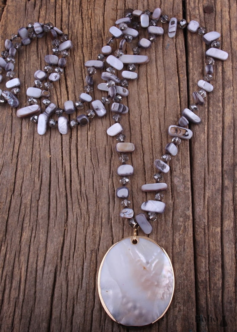 Boho Necklace RH Big Crystal Shell Purple Necklaces