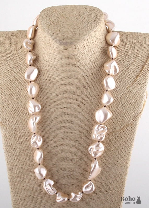 Boho Necklace RH Big Pearl Shell White Pink Necklaces - 3 /