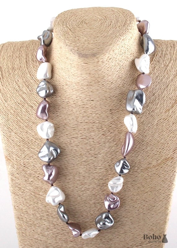 Boho Necklace RH Big Pearl Shell White Pink Necklaces - 4 /