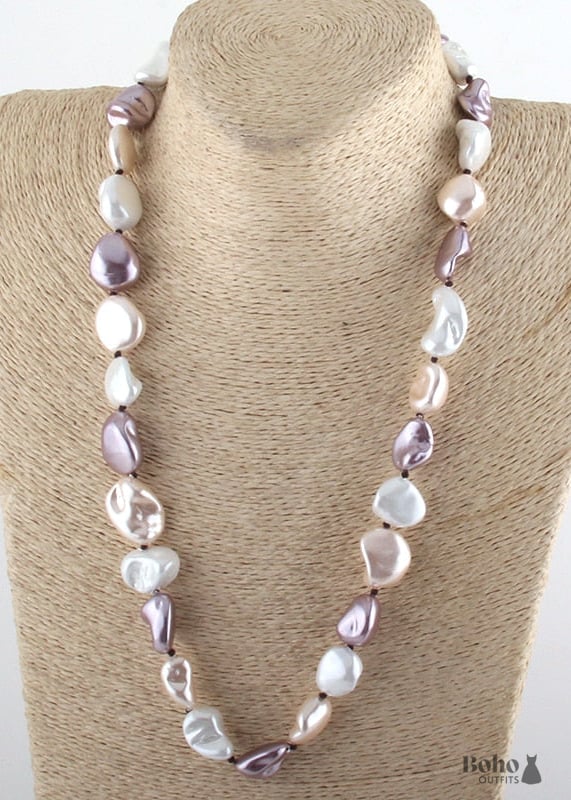 Boho Necklace RH Big Pearl Shell White Pink Necklaces - 5 /