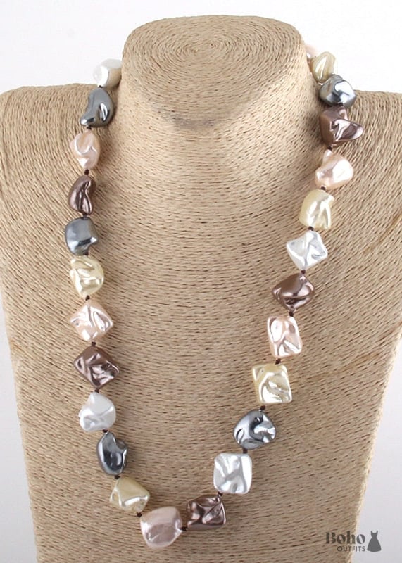 Boho Necklace RH Big Pearl Shell White Pink Necklaces - 6 /