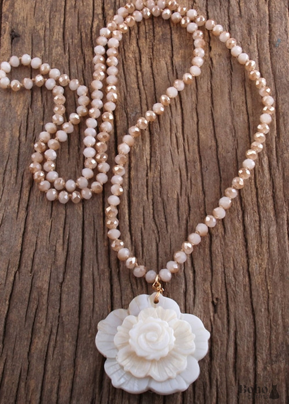 Boho Necklace RH Crystal White Rose - Jewelry